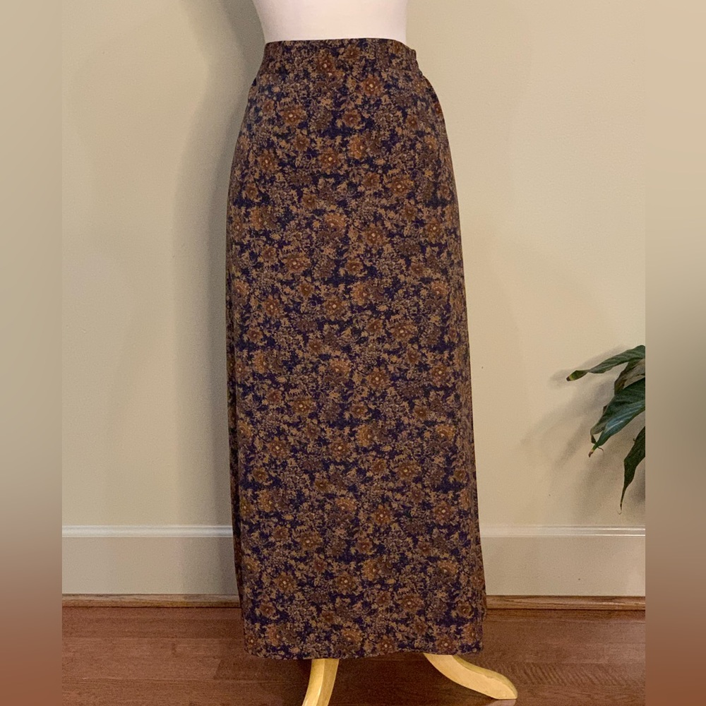 Floral Maxi Skirt in Navy and Brown
